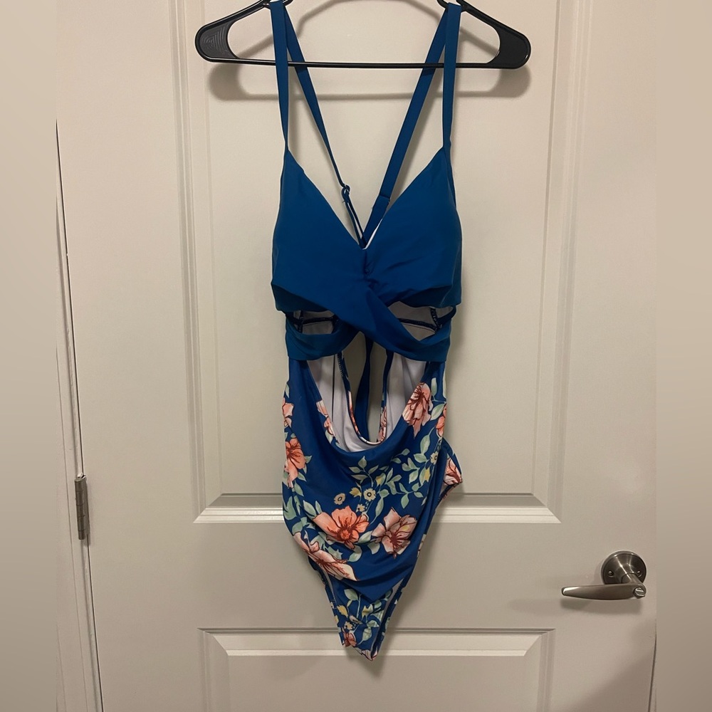 Blue and floral swimsuit
